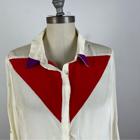 Line & Dot Silk Color Block Button Down - Picture 3 of 8